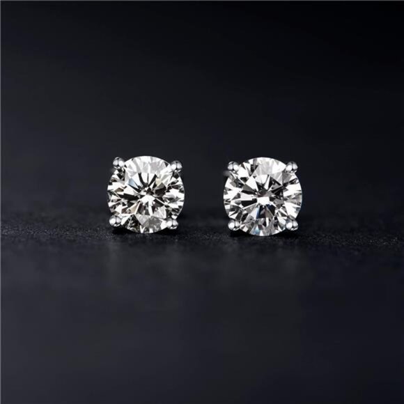 Moissanite Stud Earrings for Women,0.6-4ct 18K White Gold Plated Silver - Picture 5 of 7